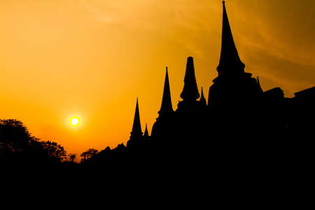 Pagoda at wat Phra sri sanphet temple at twilight, Ayutthaya, Thailandの写真素材