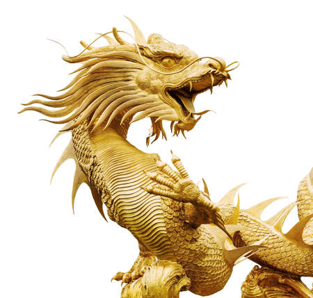 Giant golden Chinese dragon on isolate backgroundの写真素材