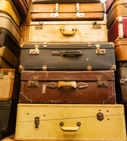 Pile of old vintage bag suitcases の写真素材