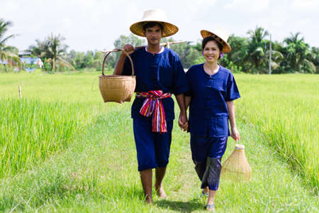 Thai farmer on rice fieldsの写真素材
