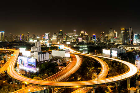 BANGKOK, THAILAND - August 20  Bangkok city night view with main traffic high way on August 20, 2013 in Bangkok  のeditorial素材