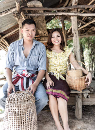 Couple farmer in farmer suit (Vintage style)の写真素材