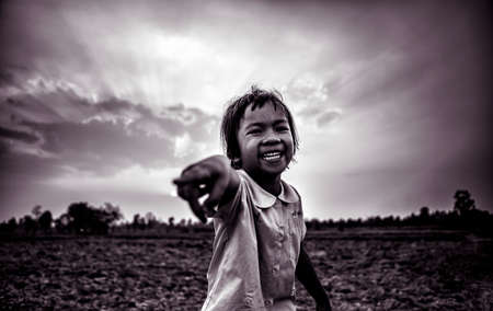 Happy little girl (Black and White concept)のeditorial素材