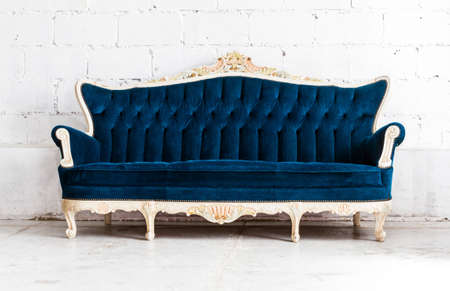 Blue classical style sofa couch in vintage roomの写真素材
