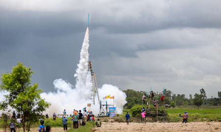 ROI-ET,THAILAND - JUNE 13   Rocket festival  Boon Bang Fai  parade on June 13,2014  This festival for agriculture to celebration the raining season  のeditorial素材