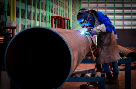 Pipe welding on the pipeline constructionの写真素材