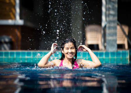 Girl in swimming poolの写真素材