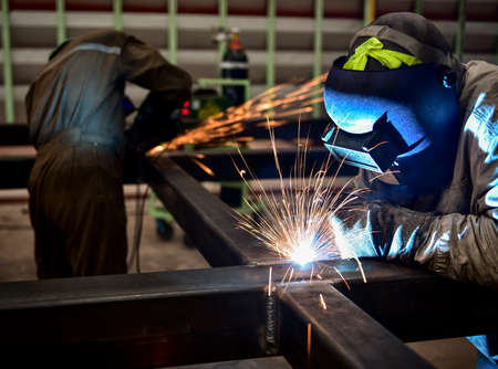 Welder in a factoryの写真素材