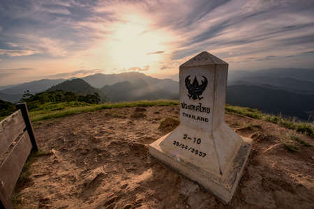 Sunrise scene with the peak of mountain and cloudscape at Phu chi fa in Chiangrai,Thailandのeditorial素材