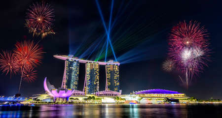Singapore National Day ,Beautiful fireworks in Marina Bayのeditorial素材