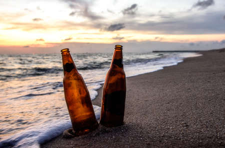 Bottle beer on the beachの写真素材