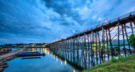 Wooden bridge Mon Bridge  in Sangkhlaburi District, Kanchanaburi, Thailandの写真素材