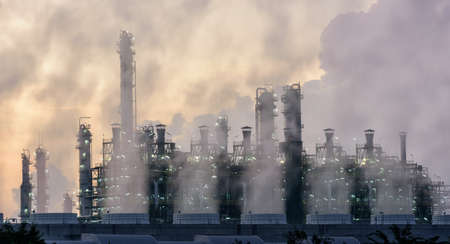 Oil refinery at twilightの写真素材