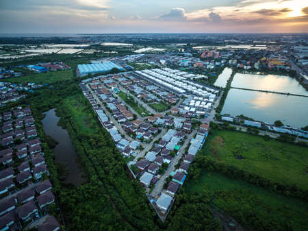 Aerial view over the private housesの写真素材