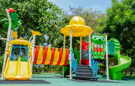 Colorful playground on yard in the parkの写真素材