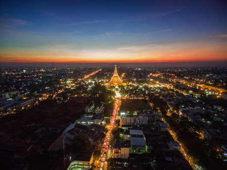 Golden pagoda Phra Pathom Chedi sunset of Nakhon Pathom province, Asia, Thailandの写真素材