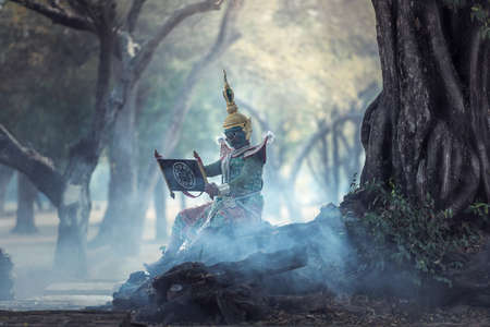 Khon is traditional dance drama art of Thai classical masked, this performance is Ramayana epicの写真素材