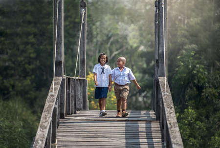 Boy and Girl  Back to school, education, asia Thailandの写真素材