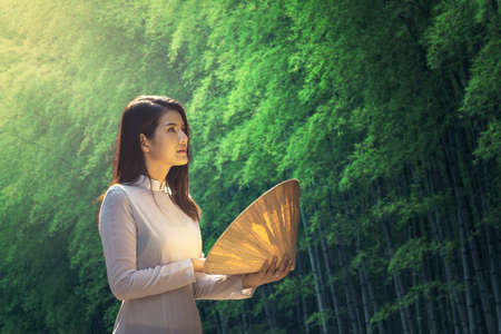 Beautiful woman with Vietnam culture traditional ,vintage styleの写真素材