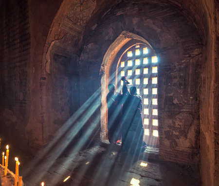 Novice Monks in ancient temple, Bagan Myanmar