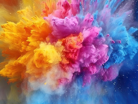 Colored powder explosion. Abstract closeup dust on backdrop. Colorful explode. Paint holi, Generative AIの素材