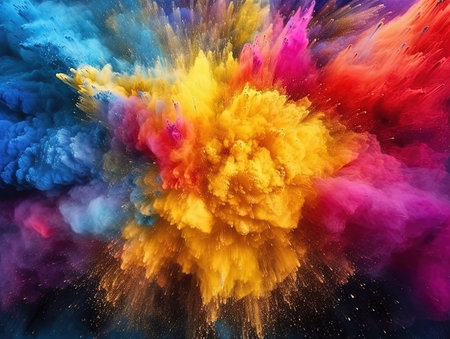 Colored powder explosion. Abstract closeup dust on backdrop. Colorful explode. Paint holi, Generative AIの素材
