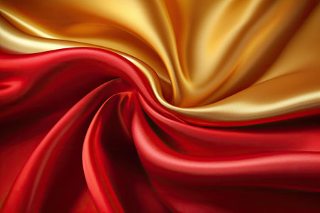 Satin texture red and gold fabric background, Generative AIの素材