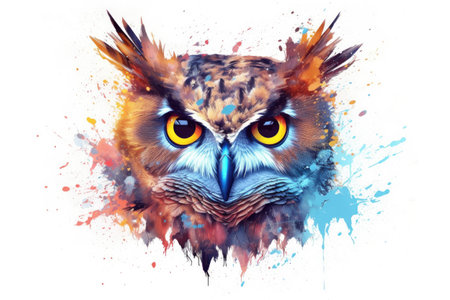 Abstract animal Owl portrait with colorful double exposure paint , Generative AIの素材