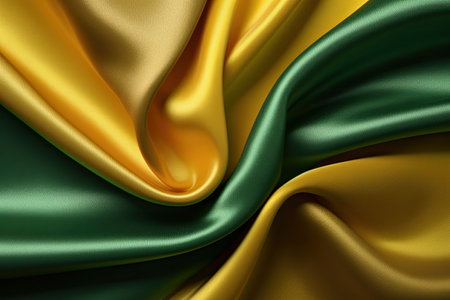 Satin texture green and gold fabric background, Generative AIの素材