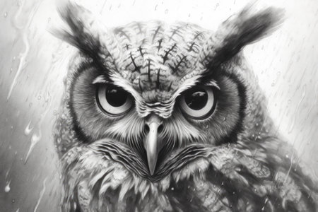 Face owl sketch portrait closeup design black white, Generative AIの素材