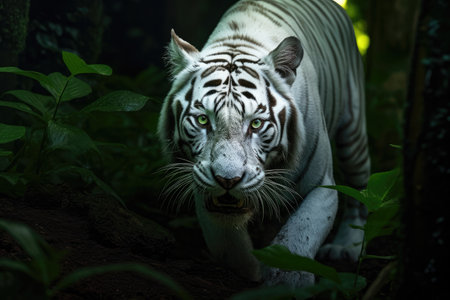 White tiger in forest, Generative AIの素材