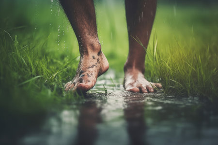 Barefoot outdoors in nature, Generative AIの素材