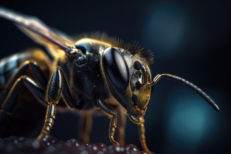 Bee close-up on a dark background, Generative AI Technologyの素材
