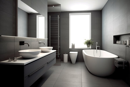 A modern bathroom in gray colors in a simple styleの素材