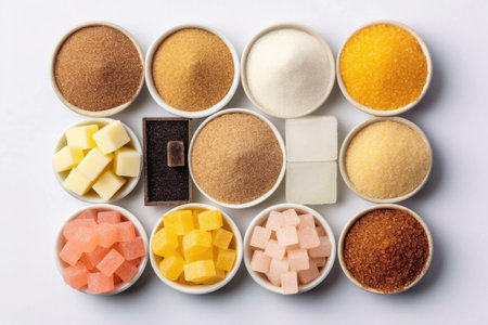 Various types of sugar on white backgroundの素材