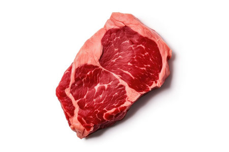 Fresh raw beef steak isolated on white background, top viewの素材