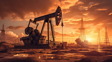 Oil field, the oil workers are working, Generative AIの素材