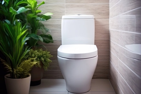 White toilet in modern home, white toilet bowl in cleaning room, flushing liquid in toilet, private toilet in modern room, interior equipment and modern restroom, cleaning toilet.の素材