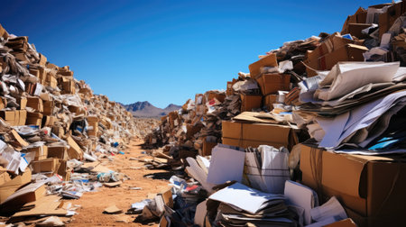 Cardboard waste pile stacked on a landfill. Recycled paper or reuse conceptの素材