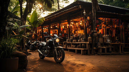 Streets and alleyways during the day, Wooden Shop, Community Shop, Restaurant, Countryside in Thailandの素材