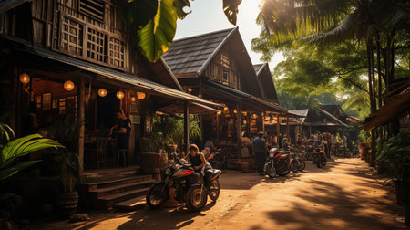 Streets and alleyways during the day, Wooden Shop, Community Shop, Restaurant, Countryside in Thailandの素材