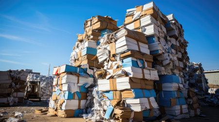 Cardboard waste pile stacked on a landfill. Recycled paper or reuse conceptの素材