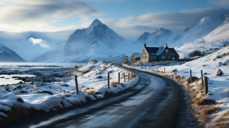 Road leading into the distance in Scottish Highland winter landscapeの素材