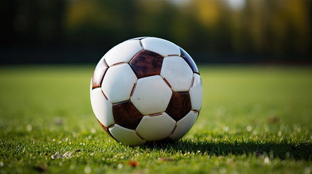 Traditional soccer ball on soccer fieldの素材
