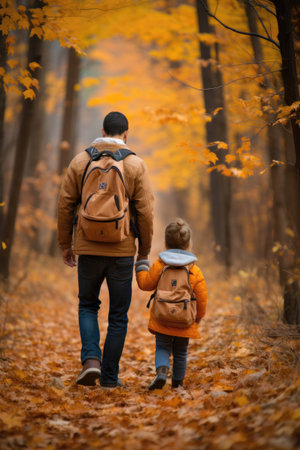 Father and daughter walking togetherの素材