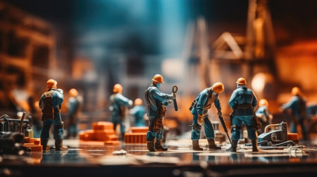 Toys Model of People in overalls in construction siteの素材