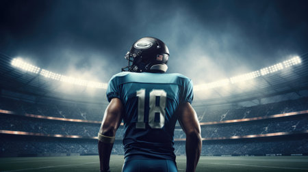 American football sportsman player in stadiumの素材