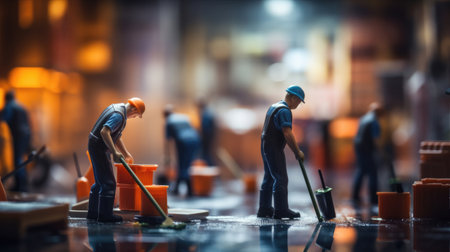 Toys Model of People in overalls in construction siteの素材