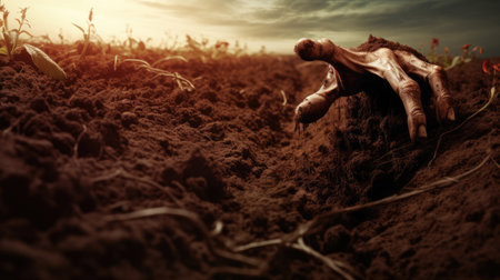 Halloween, dead hand coming out from the soilの素材