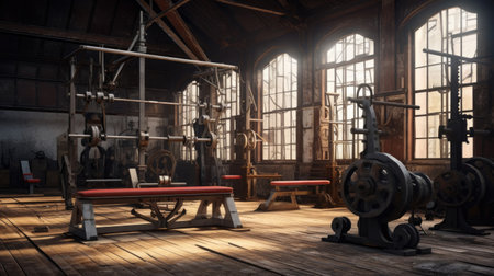Old gym interior with equipmentの素材